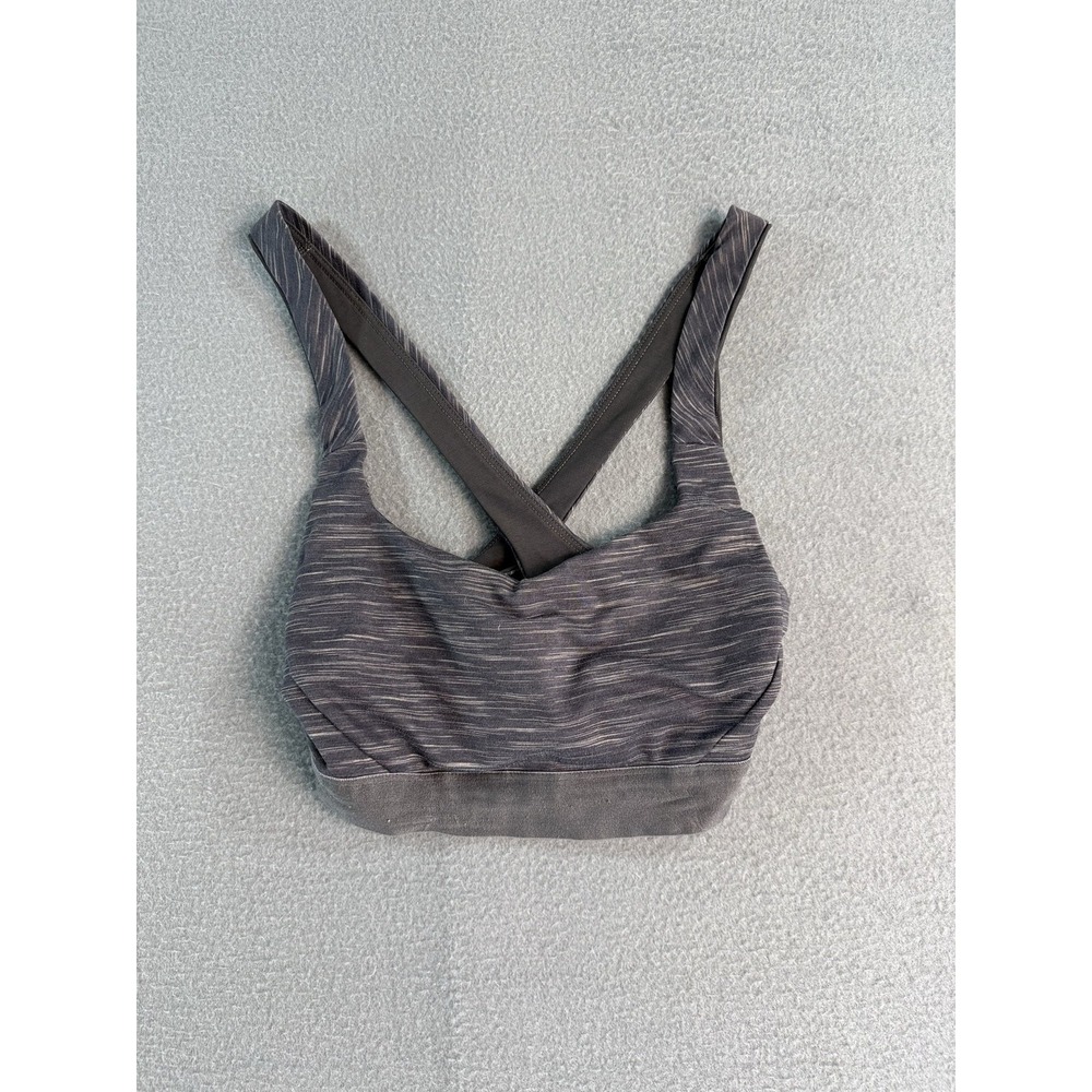 Patagonia Sports Bra Womens Small Gray Striped Mesh Crossback Yoga Athletic Top